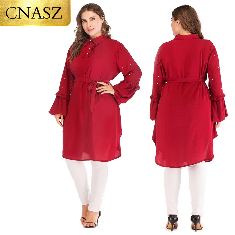 

Muslim fashion 6XL long sleeve chiffon tops islamic clothing women plus size tops for ladies
