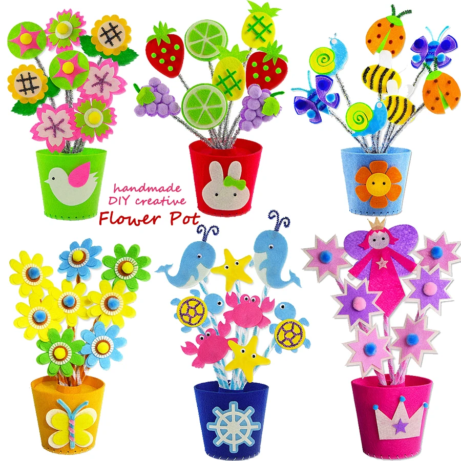 

DIY Felt Fabric Handmade Flower Pot,Crafts & Sewing Non-woven Arts Handicraft Material Kids Creative Educational Toys for Girl