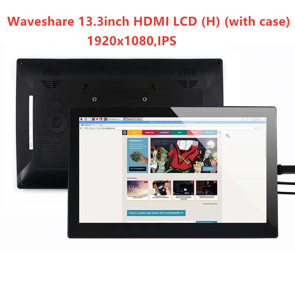 Waveshare 13,3 дюйма, ips, 1920x1080, емкостный сенсорный экран Сенсорный экран с закаленное Стекло крышка, вход VGA, Поддержка Win10/8,1/8/7/vista, WIN10 IOT