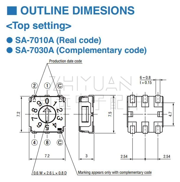 SA-7010TA 0-91 10bit rotary coding switch with positive code 3