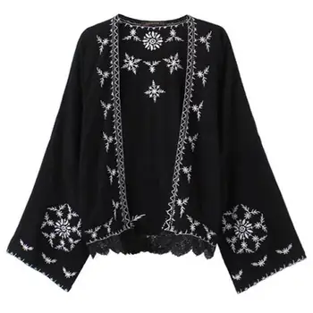 

new Floral Embroidered Top Beach Casual Women Kimono Cardigan Long Sleeve Blouses Loose Tops