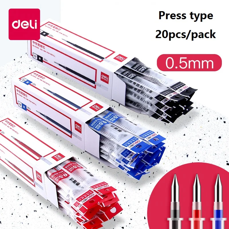 

1 Pack 20pcs Gel Pen Refill 0.5mm Press Machanical Knock Type 3 Colors Spring Head Stationery Office School Supplies Deli 6906