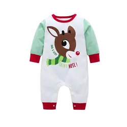 Новорожденных для маленьких девочек Рождественский олень хлопок Ползунки с длинным рукавом комбинезон, одежда для подвижных игр наряд