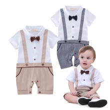 2018 Bowtie Criança Cavalheiro de Uma Peça Romper Do Bebê Menino Terno Roupa Dos Miúdos Macacão Macacão Roupas Roupas De Bebe Infantil Verão