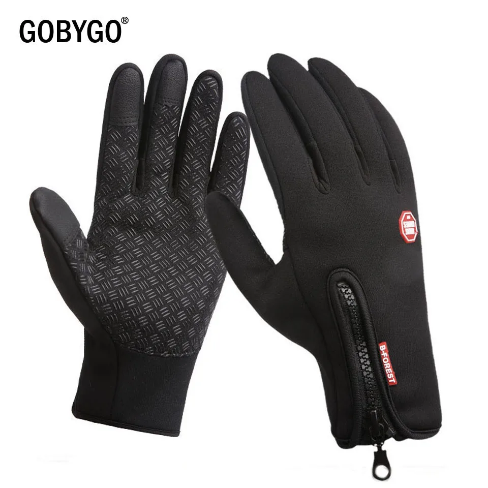 GOBYGO зимние мужские и женские лыжные перчатки с сенсорным экраном, силиконовые противоскользящие перчатки для езды на мотоцикле
