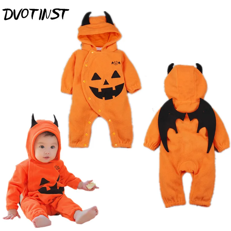 Baby Boys Girls Clothes Halloween Pumpkin Monster Wings Rompers