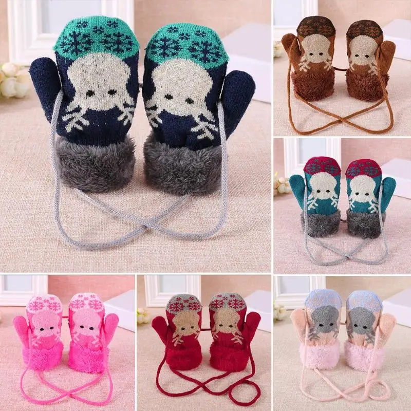 

Winter Warm Baby Gloves Children Knitted Stretch Mittens Kids Solid Girls Gloves Full Finger Glove Knitted Random Boys Gloves
