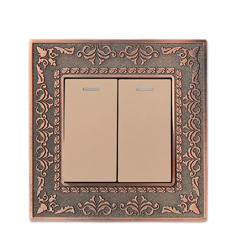 

Wall Switch 2 Gang 1 Way, 86 Antique Copper Carved Zinc Alloy Switch Panel, 10A AC110-250V
