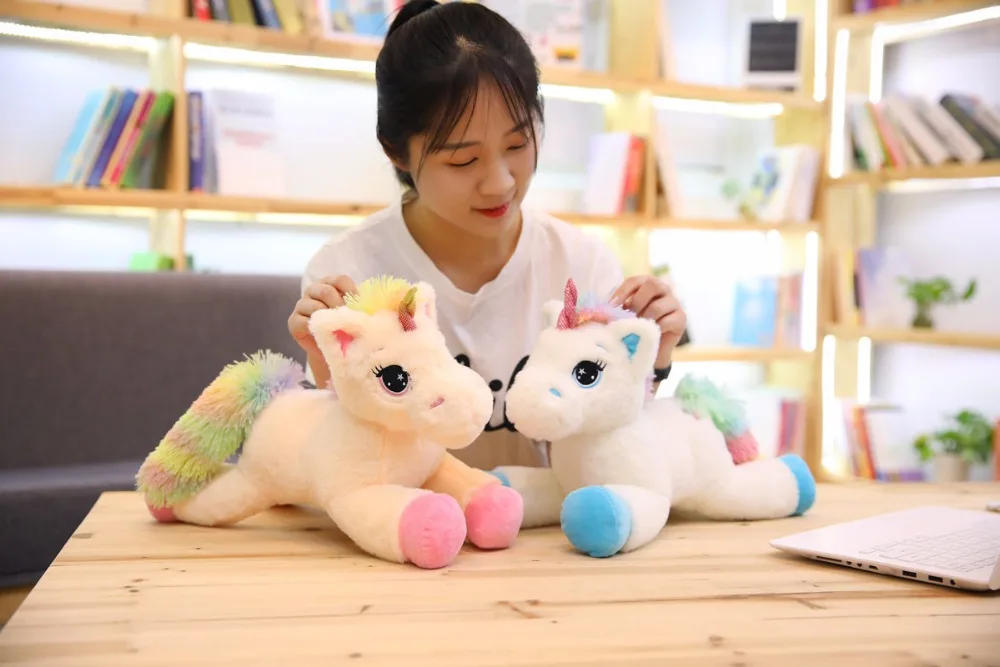 

new arrival cartoon unicorn plush toy about 40cm prone unicorn soft doll pillow birthday gift b1678