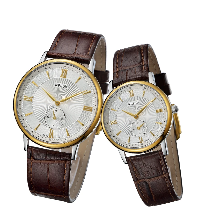 Nesun Швейцарии Элитный бренд часы Для Женщин Японский MIYOTA кварцевый двигаться Для мужчин t Для мужчин часы из натуральной кожи пара часы N8501-LL3