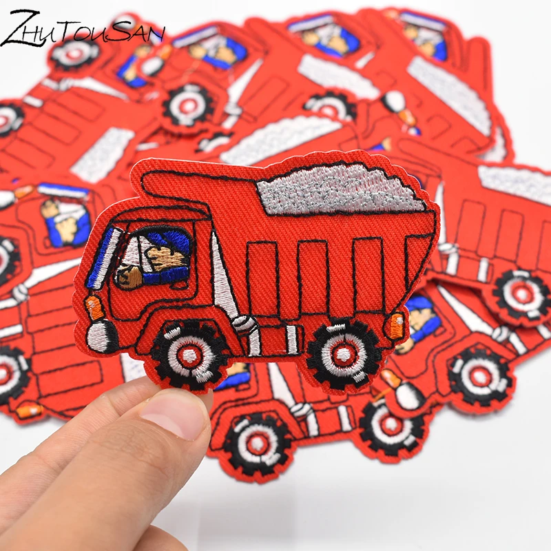 5pcs/lot Cartoon Red Patches Iron On Truck Handmade Material Patchwork