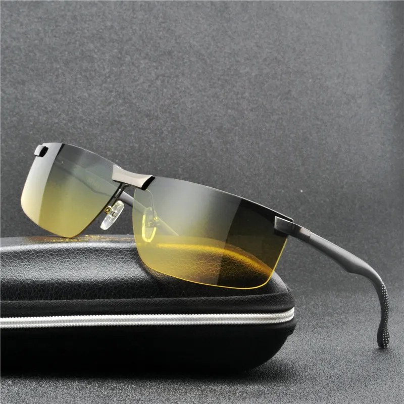 Алюминиевые магния мужские день ночь двойного назначения поляризационные, прямоугольной формы солнцезащитные очки для вождения автомобиля UV400 солнцезащитные модные очки FML