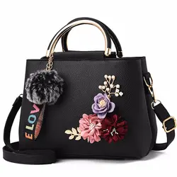 Женская сумка кожаная сумка женская сумка на плечо сумка-тоут цветы в виде ракушки Sac основной Femme заклепки Подвеска с меховым шариком