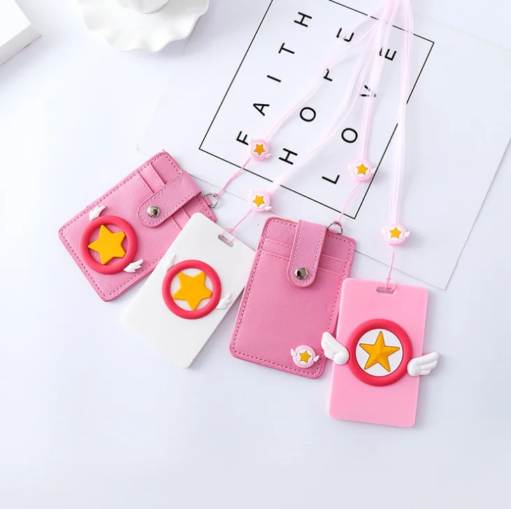 1 шт. Kawaii Cardcaptor Sakura Star Wings Сердце ПУ держатель для кредитных карт канцелярские ПУ Чехлы для карт с веревкой поставки