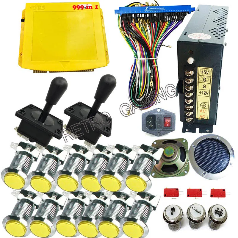 DIY аркадный Комплект деталей с блоком питания 999 в 1 печатная плата для DIY игровой автомат 2 плеер только VGA выход игровой кабинет
