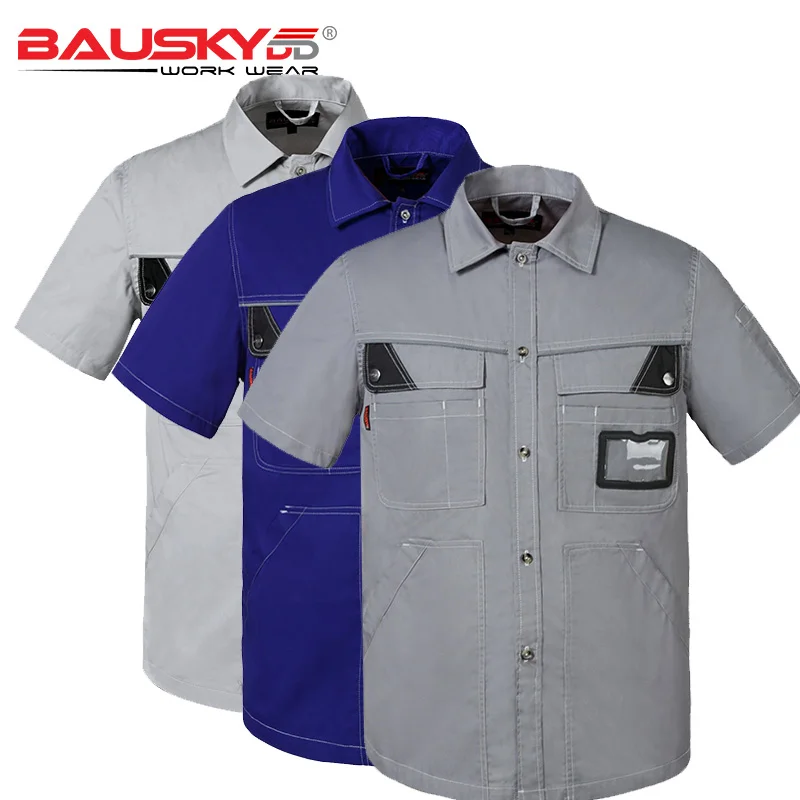 Camisa de trabalho de uniforme masculina, camisa de manga curta com ...
