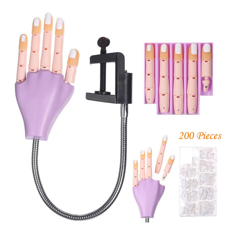 

Nail art Practice Hand with 200pcs Nail Tips, DIY Manicure Tool tranning Hands Adjustable Nail Art Model Hands