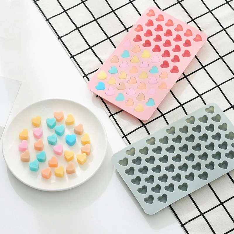 

55 Grids Silicone Ice Cube Tray Molds Heart Ice Cube Maker Fruit Popsicle Ice Cream Mold for Wine Bar Drinking 18x10cm