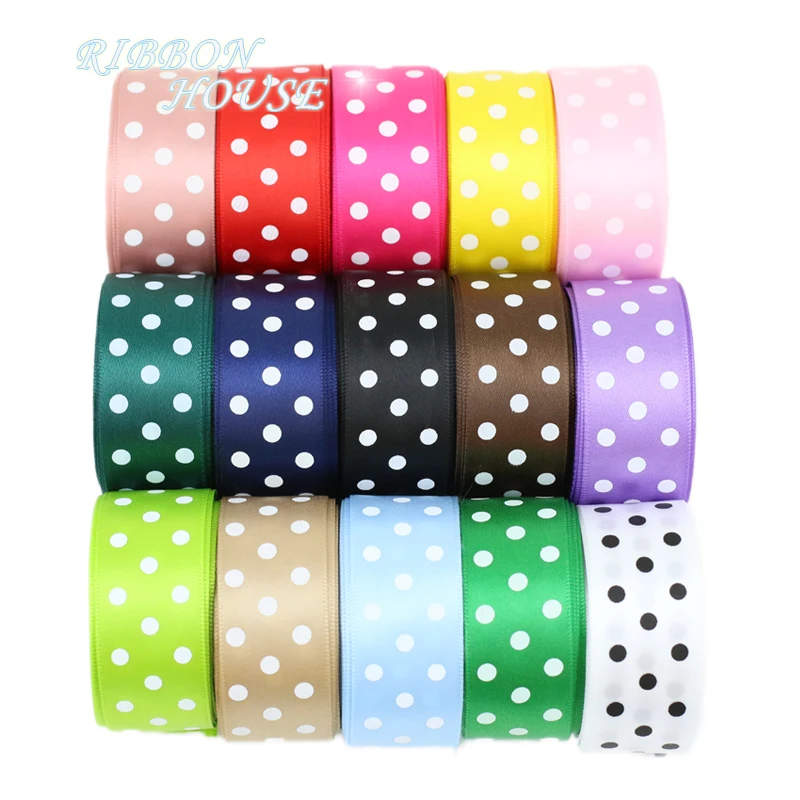 

(5 yards/lot) Big Dots Printed Satin ribbon lovely series ribbons wholesale (25mm&40mm)