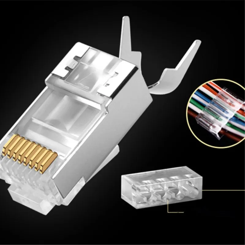 Cat6a Cat7 RJ45 Plug Shielded FTP 8P8C Network Connectors 50u Gold Plated For Cat6a Cat7 Cable RJ45 Connector
