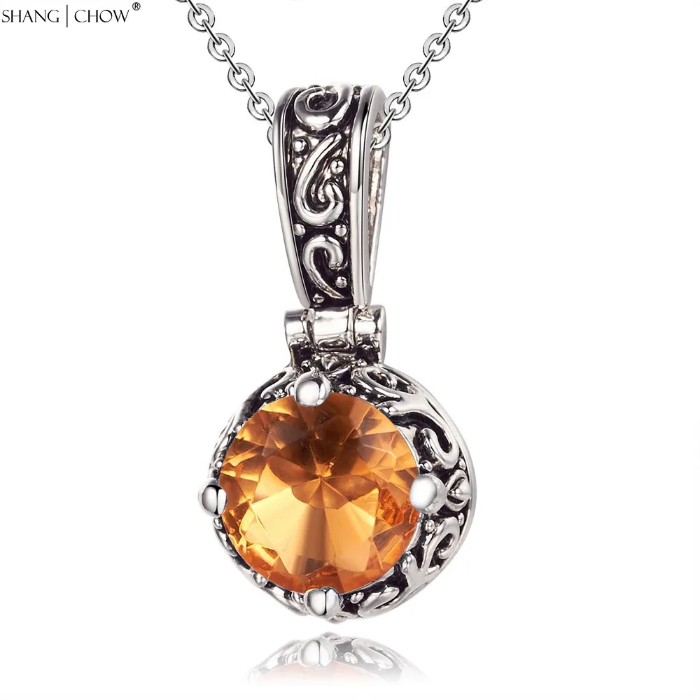 

Vintage Charm Jewelry Circular Champagne Morganite Stone 925 Sterling Silver Pendant for women Birthday Gift P0434