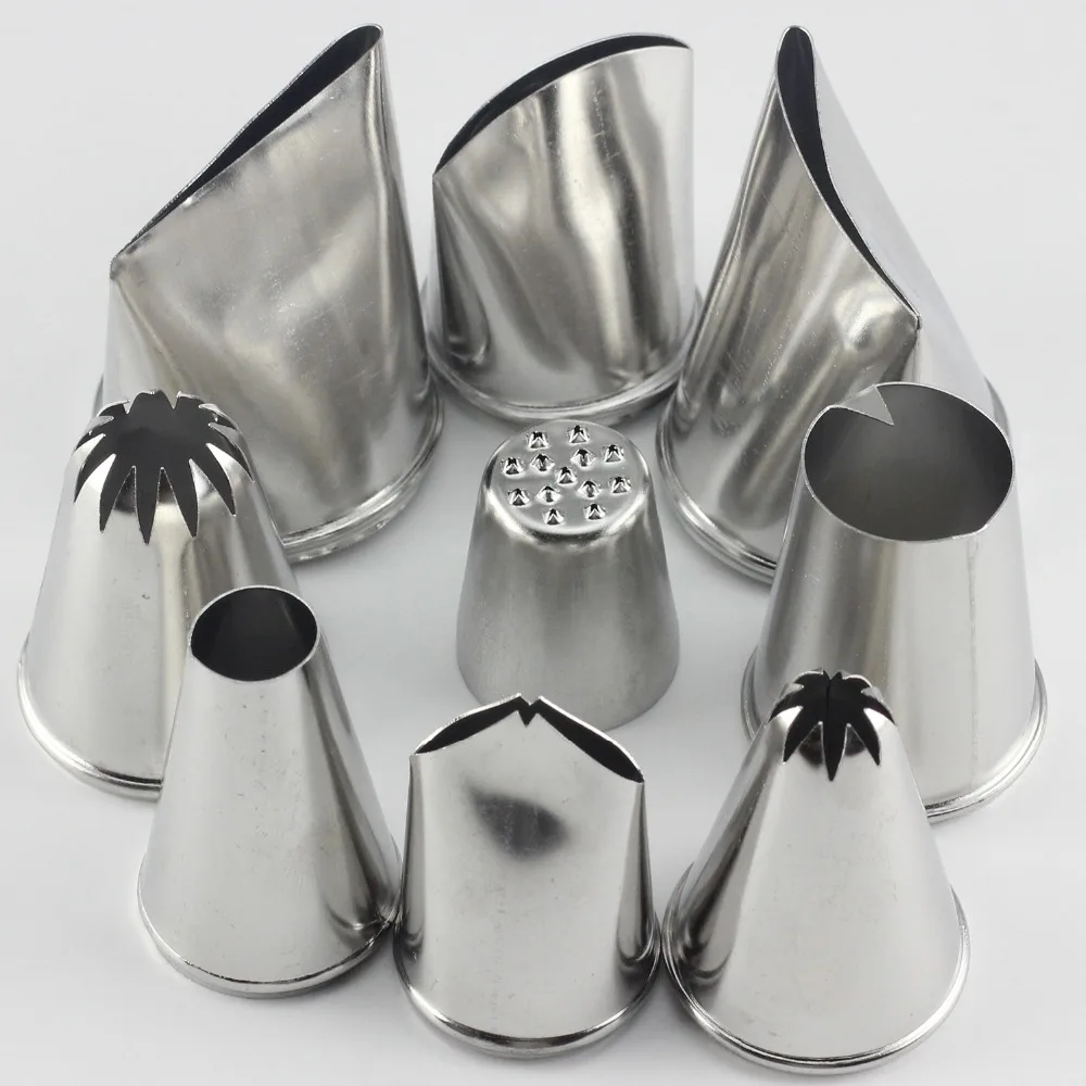 

Mujiang Lagre Size 9 Pcs Stainless Steel Russian Pastry Tips Cream Icing Piping Nozzles Sugar Craft Cake Decorating Tools