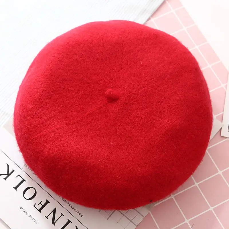 red 1 Шерсть Женские Зимние береты Роскошные Жемчужные заклепки винтажные кашемировые женские теплые Vogue береты шапки для девушек плоская шапка берет для женщин - Цвет: red 1