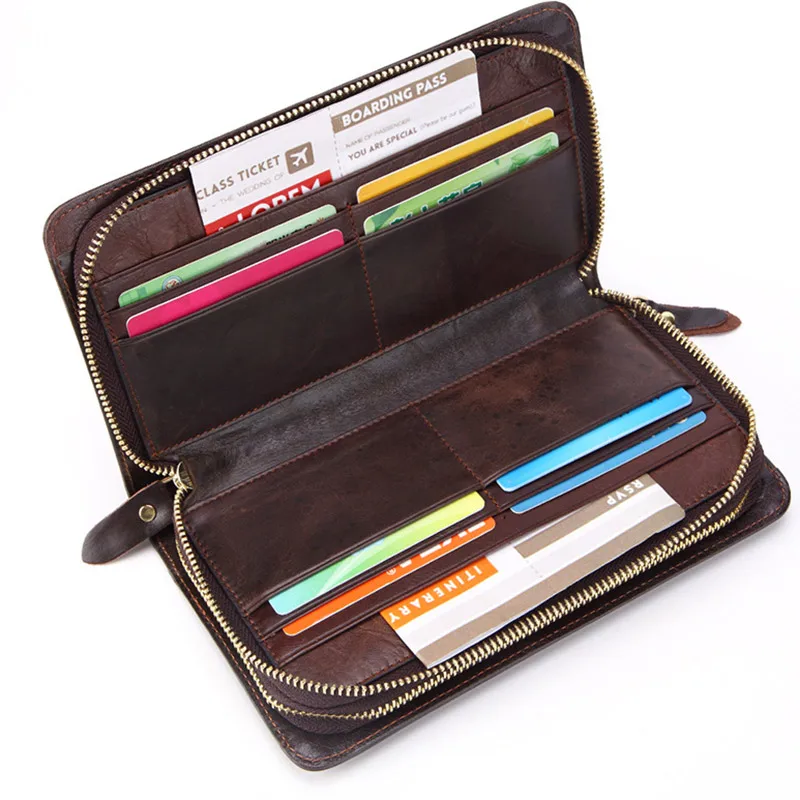 Business Genuine Leather Clutch Wallet Men Long Leather Phone Bag Purse Male  Large Size Handy Coin Wallet Card Holder Money Bag 6