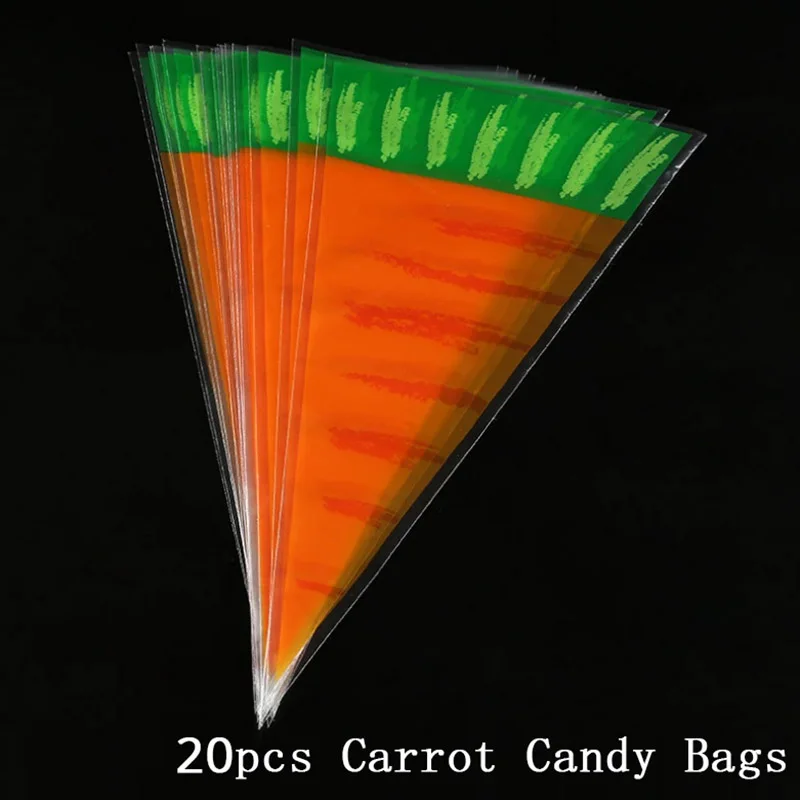 20шт Пасхальный мешок конфет с морковкой Пасхальный кролик Подарочный пакет конфеты конусы транспарант пластиковый пакет Дети День рождения украшение