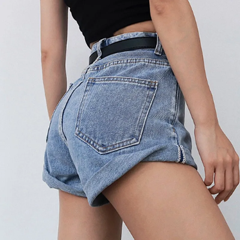 

Summer Korean Crimping Women's Shorts Plus Size High Waist Denim Shorts Women Straight Jean Shorts Streetwear Short Pants Women