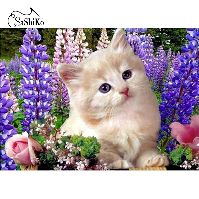 

SASHIKO 100% Full Round/Square Drill DIY Cute Cat Animals Diamond Embroidery Patterns Home Decor Diamond Painting