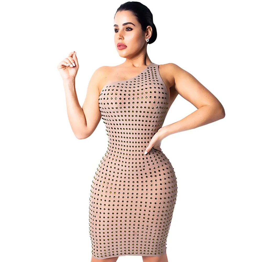 Sexy Sparkly Rhinestone Backless Dress Women One-Shoulder Irregular Dress Slim Party Club Bodycon Dresses Vestidos Robe Sexy Sparkly Rhinestone Backless Dress Women One-Shoulder Irregular Dress Slim Party Club Bodycon Dresses Vestidos Robe