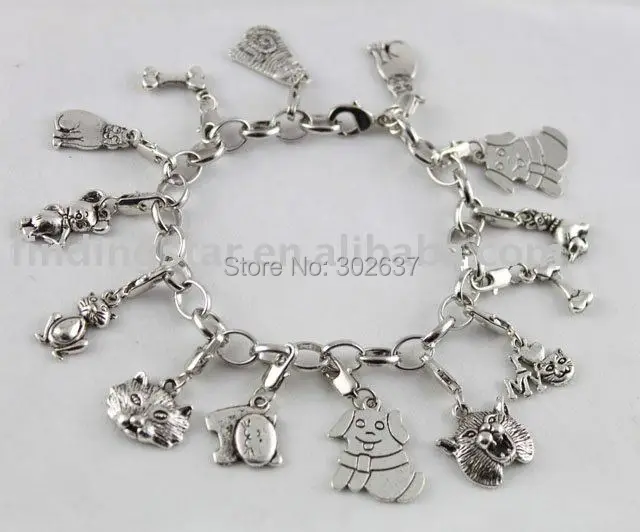 

FREE SHIPPING 5 Tibetan Silver Dog & Cat Charm Bracelets #20021