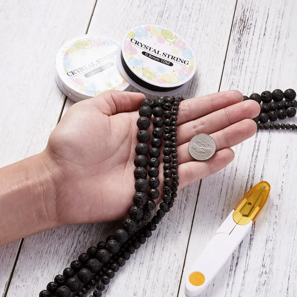 

DIY Accessories Natural Lava Round Bead Strands Stainless Steel U Shaped Scissors and Jewelry Beading Cords Crystal Thread Black