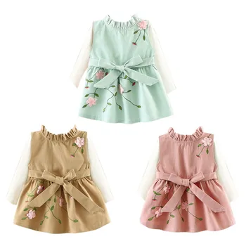 

2019 Spring Autumn Girl Dress Children Clothes Long Sleeve Pattern Cotton Flower Embroider Dress Outfits