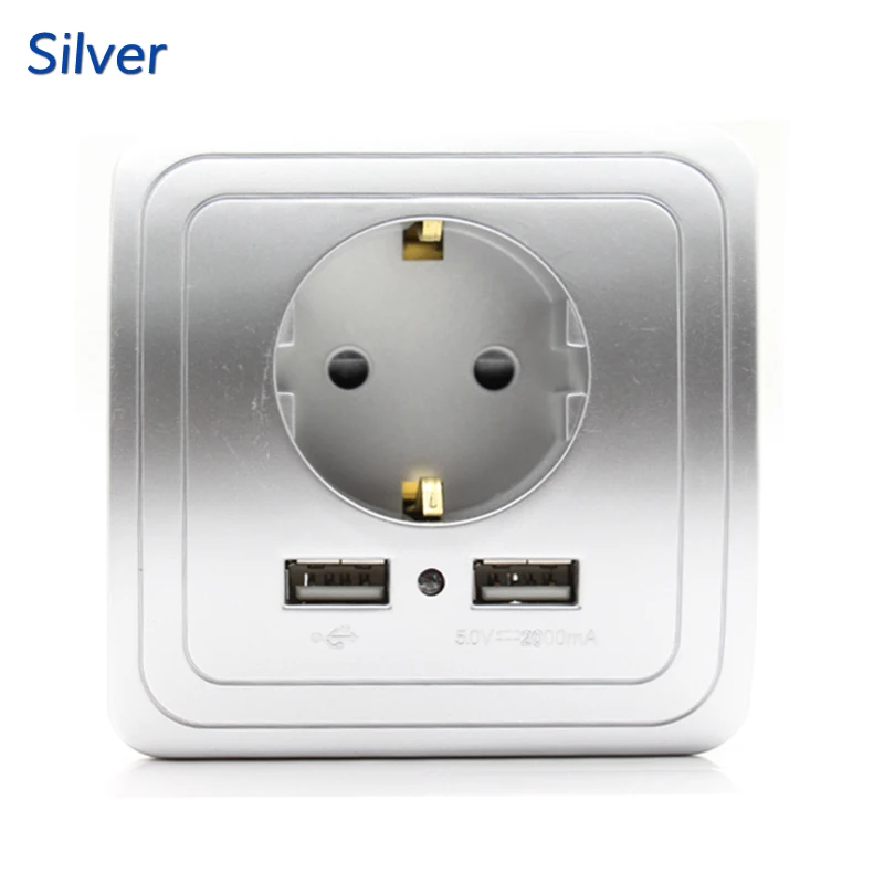 

Best Dual USB Port 2000mA Wall Charger Adapter EU Socket With Usb Power Outlet Panel