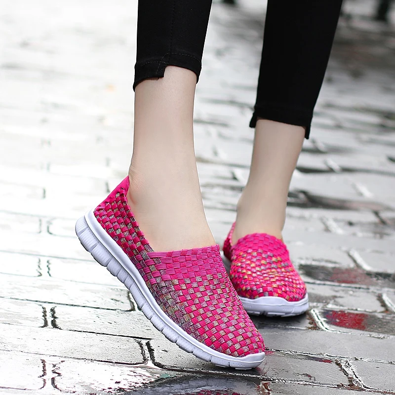 

Apricity Women Handmade Knitting Flats Female Summer Shoes Ladies Comfortable Platform Sneakers Casual Footwear Slip on Shoe