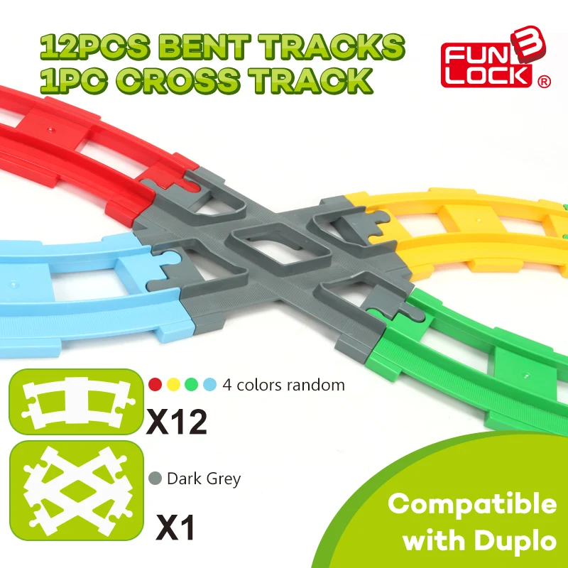 Funlock Duplo Blocks Train Track Round & Cross Railway Assembling Parts