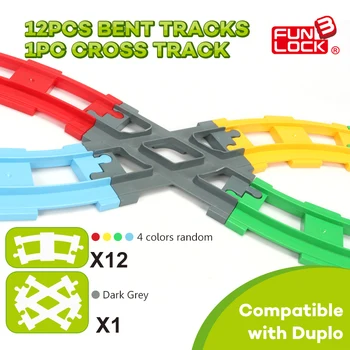 

Funlock Duplo Blocks Train Track Round & Cross Railway Assembling Parts Educational Toys for Kids Bricks Bent Tracks Cross Track