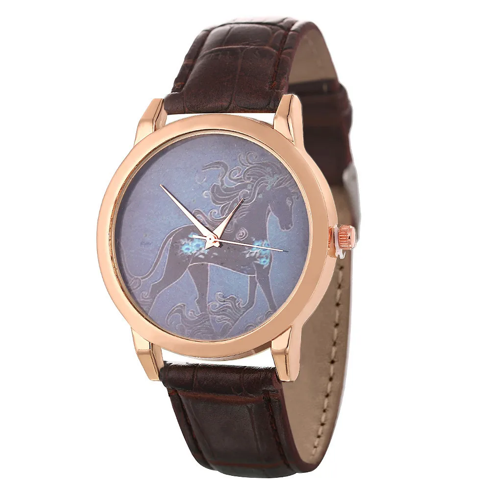 Dress Horse Printed Women Quartz Wristwatches Analog Stainless Steel