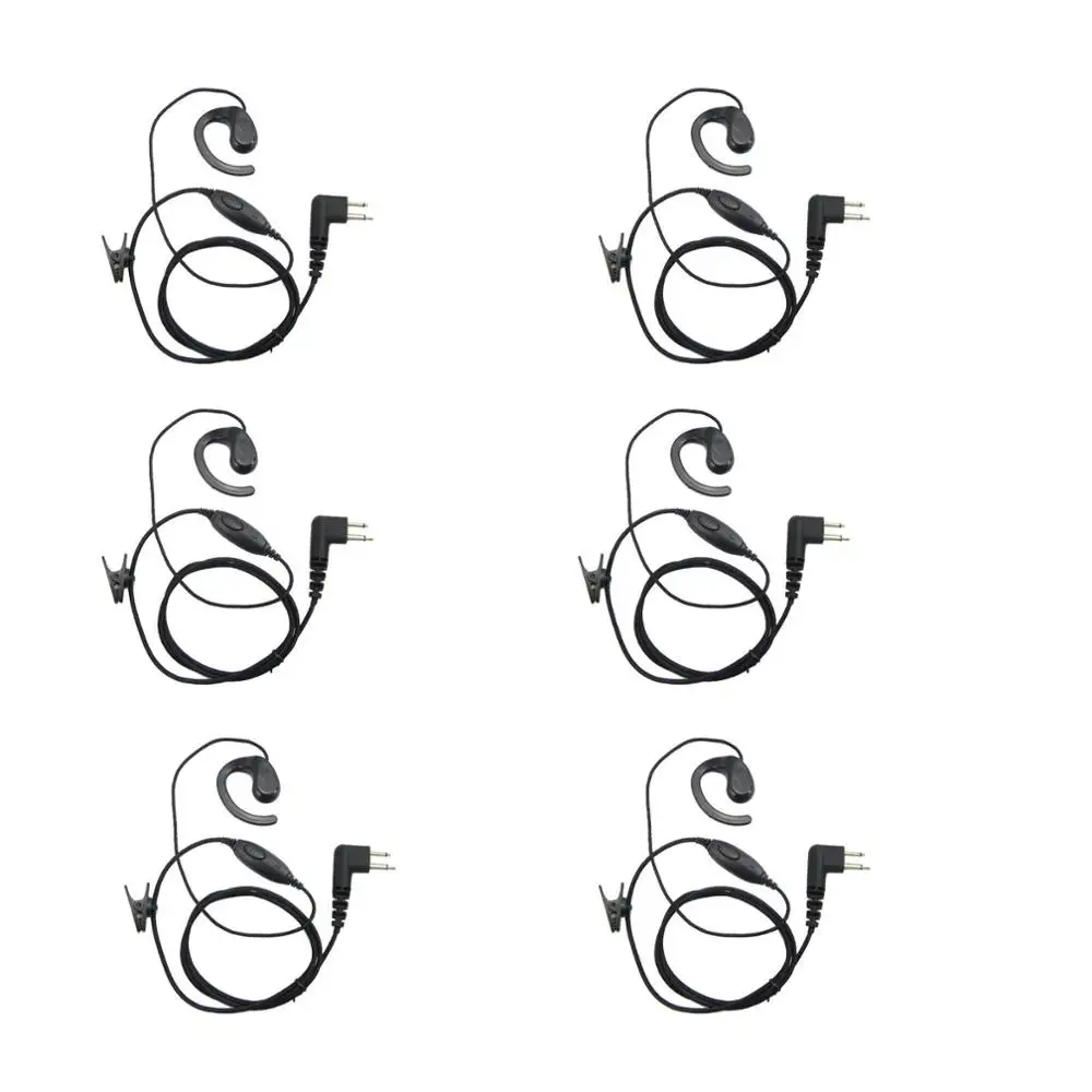 

6Pcs 2Pin Earpiece Headset For Motorola Radio GP300/308 CP88/100/150/200 Black