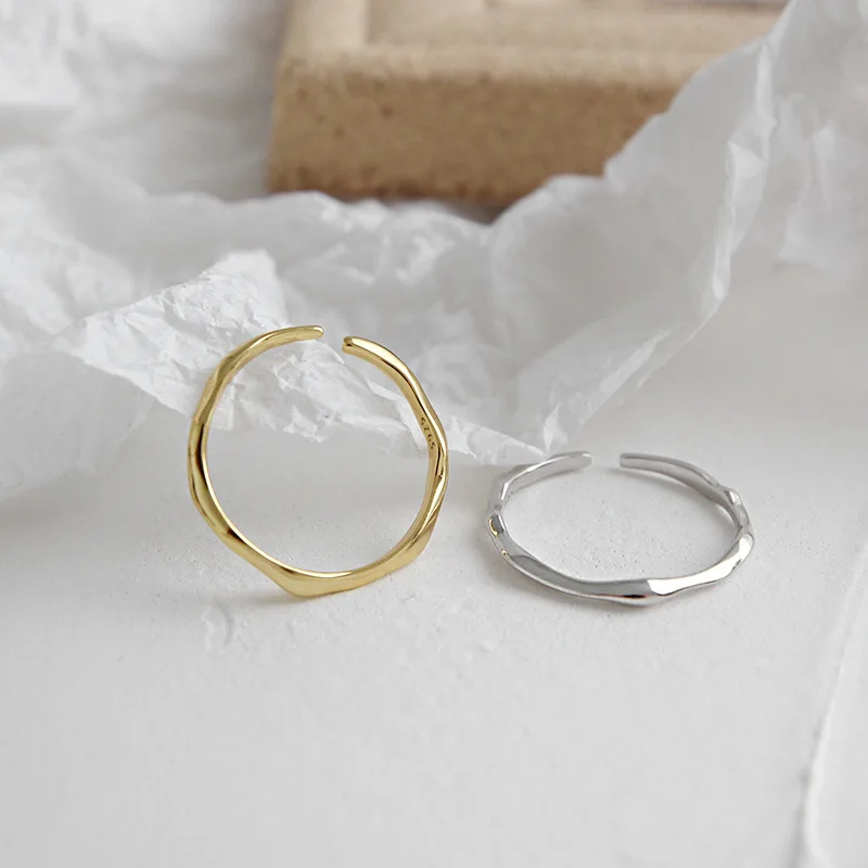 OLOEY, настоящее 925 пробы, серебряные Открытые Кольца, INS, крутое, минималистичное кольцо на палец для женщин, массивные, регулируемые, тонкие ювелирные изделия YMR650