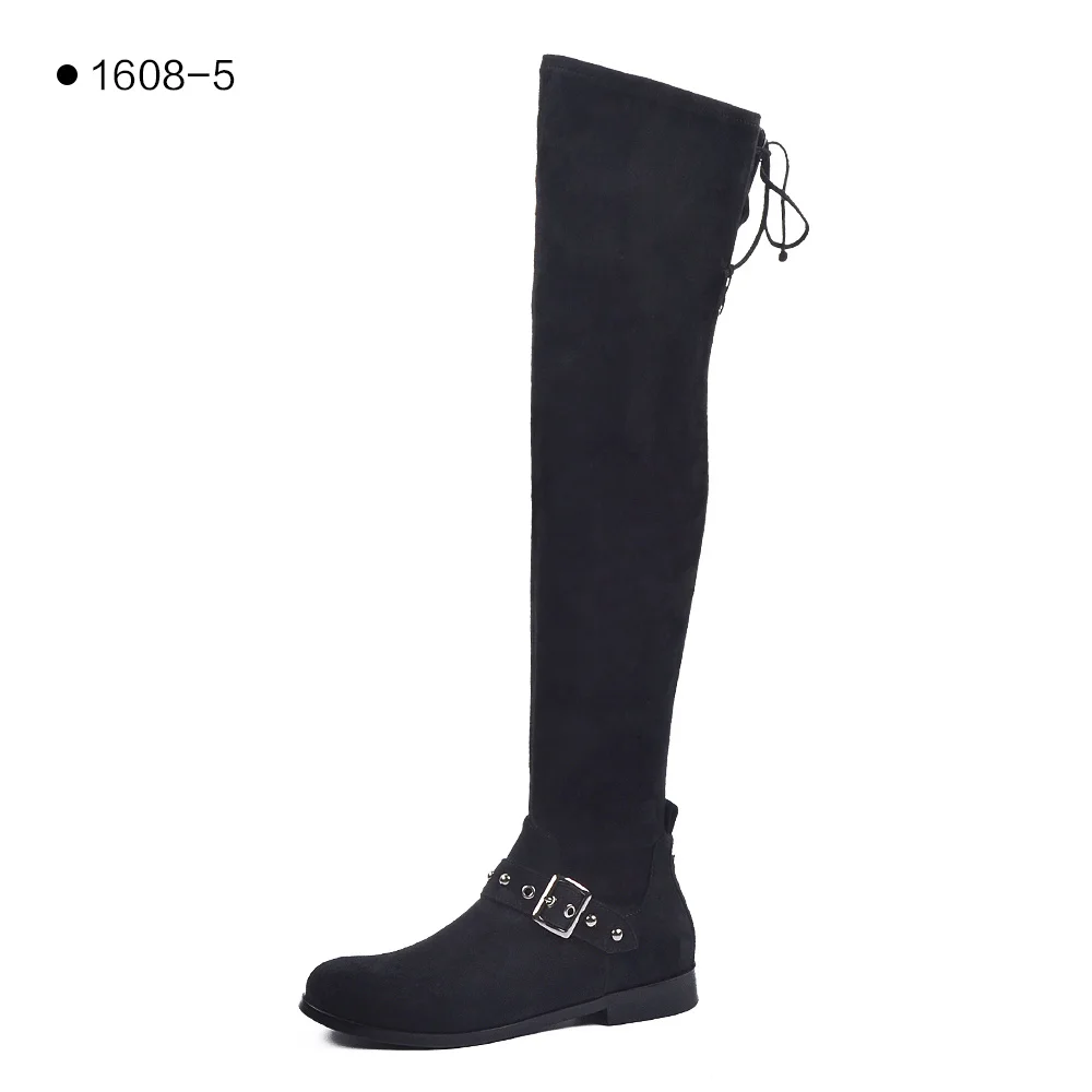 Black 1608-5 Donna-in/распродажа; женские высокие сапоги; сапоги до бедра; Черные Сапоги выше колена; пикантная модная обувь на шнуровке с пряжкой - Цвет: Black 1608-5