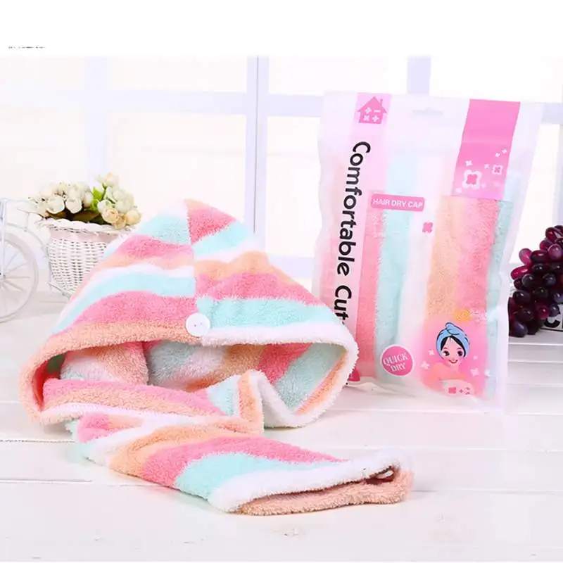 

Women Water-absorbent Quick-Dry Wrapped Towel Bath Beach Towels Women Colorful Rainbow Stripes Hair Towel Turban Hair Hat