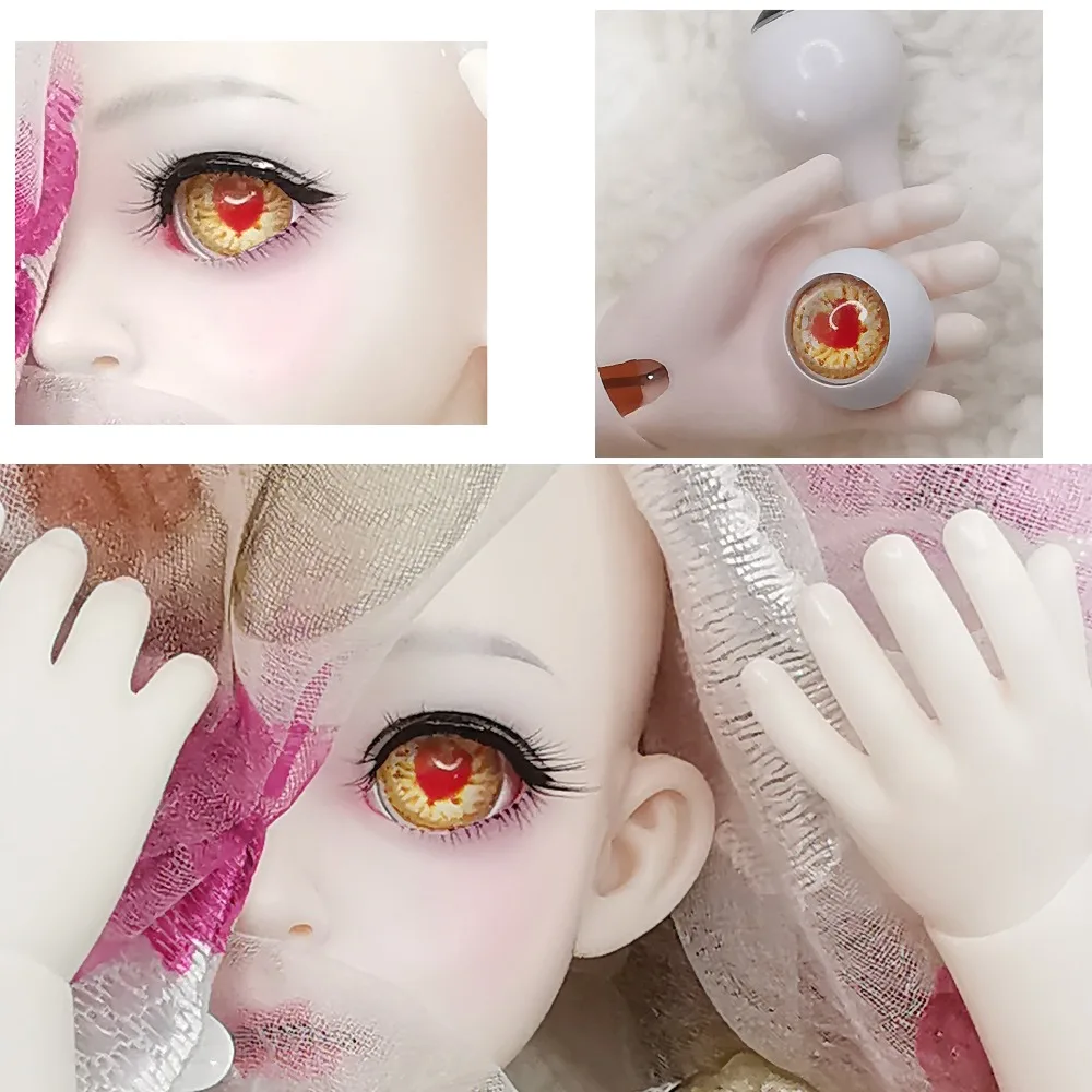 

bjd eye 16mm 18mm 20mm 14mm red heart Doll eyes Bjd Eyes for 1/3 1/4 1/6 BJD Dolls toys sd eyeball print doll Acrylic EYEs