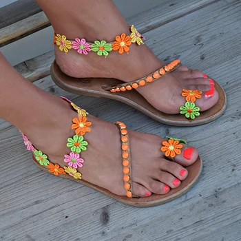 

Women Sandals Bohemian Flat Sandals PU Leather Flat Flip Flops Toe Ring Sandals Summer Ladies Soft Bottom Slippers Female