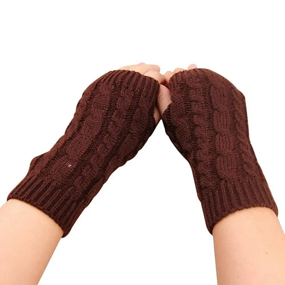 MISSKY женские мужские зимние модные однотонные вязаные перчатки без пальцев с отверстием для большого пальца