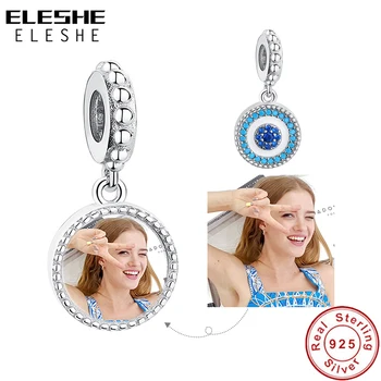 

100% 925 Sterling Silver Blue Eye Pendant Charm Zirconia Beads Fit European Charm Bracelet Necklace DIY Custom Photo Jewelry