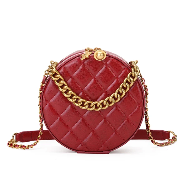 NEVEROUT цепь круг сумка для женщин кожаная сумка через плечо с ручкой стеганый стиль элегантные женские сумки-мессенджеры - Цвет: Wine red