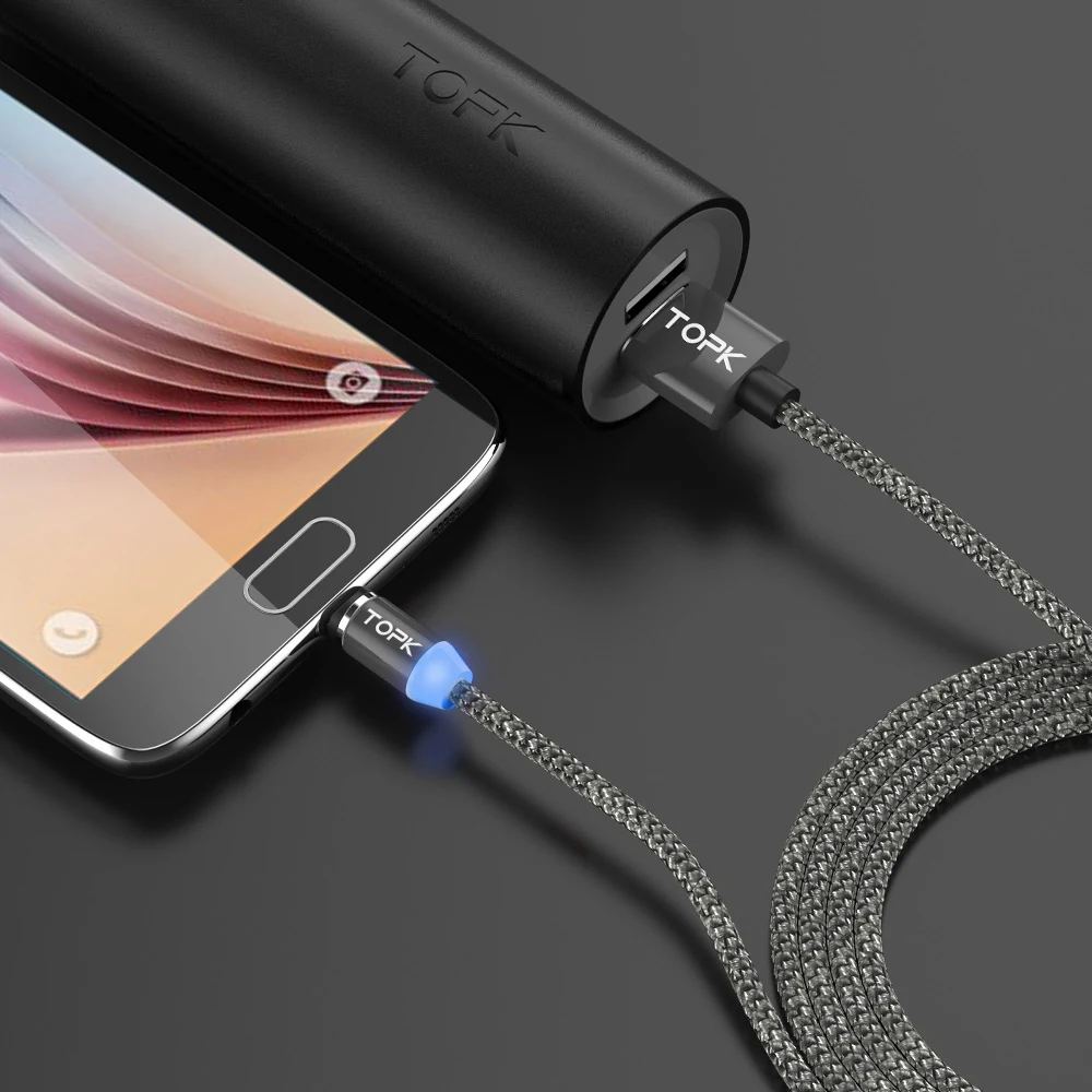TOPK 1M LED Magnetic USB Cable for iPhone Xs Max 8 7 6 & USB Type C Cable & Micro USB Cable for Samsung Xiaomi Huawei USB C